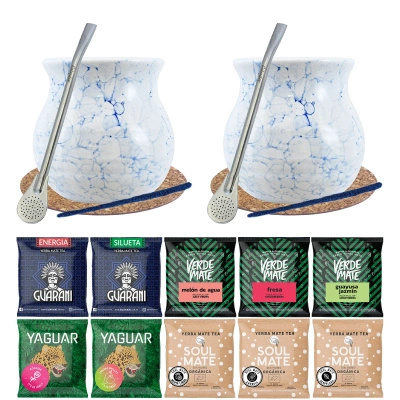 Set voor twee Yerba Mate Bombilla Gourd 10x50g