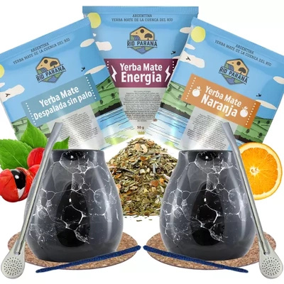 Yerba Mate Set VOOR TWEE Kalebas + Bombilla