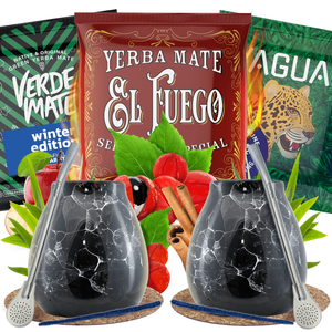 Yerba Mate-set voor twee: proefpakket 3×50g + 2x Kalebas + 2x Bombilla