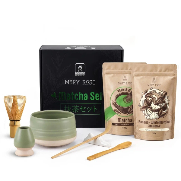 Cadeauset voor kleurrijke Matcha Latte: Matcha + White Matcha + accessoires
