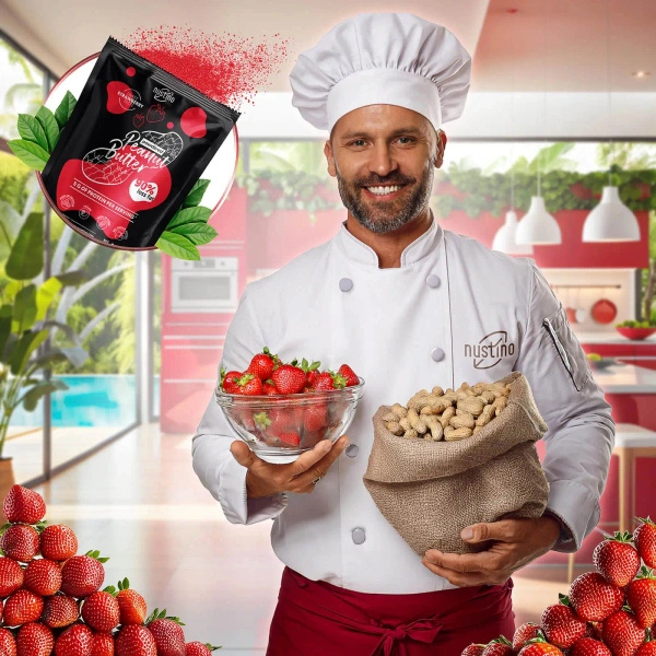 Nustino – Pindakaas in poedervorm – Strawberry (geen suiker toegevoegd) 400 g