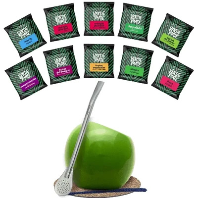 Set Yerba Mate Groen 500g Kalebas Bombilla 10x50g