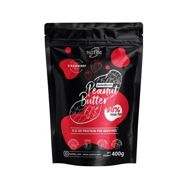 Nustino – Pindakaas in poedervorm – Strawberry (geen suiker toegevoegd) 400 g