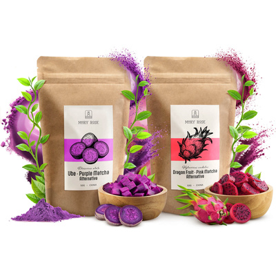 Set met kleurrijke matcha’s: Pink Matcha + Purple Matcha