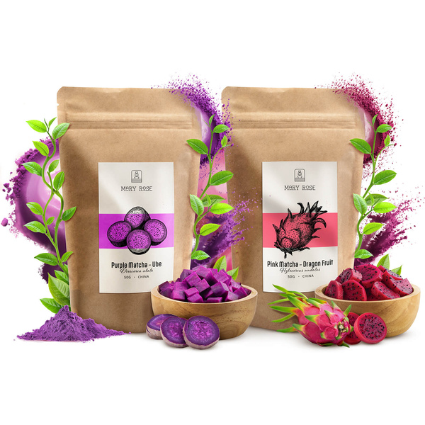 Set met kleurrijke matcha’s: Pink Matcha + Purple Matcha