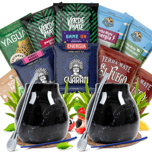 Yerba Mate-set voor Twee: monsters 10x50g + 2x Kalebas + 2x Bombilla