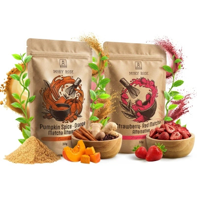 Set met kleurrijke matcha’s: Red Matcha + Orange Matcha