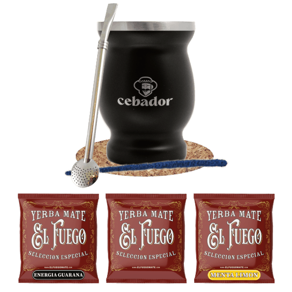 Yerba Mate Set: monsters El Fuego 3x50g + TermoMate + Bombilla