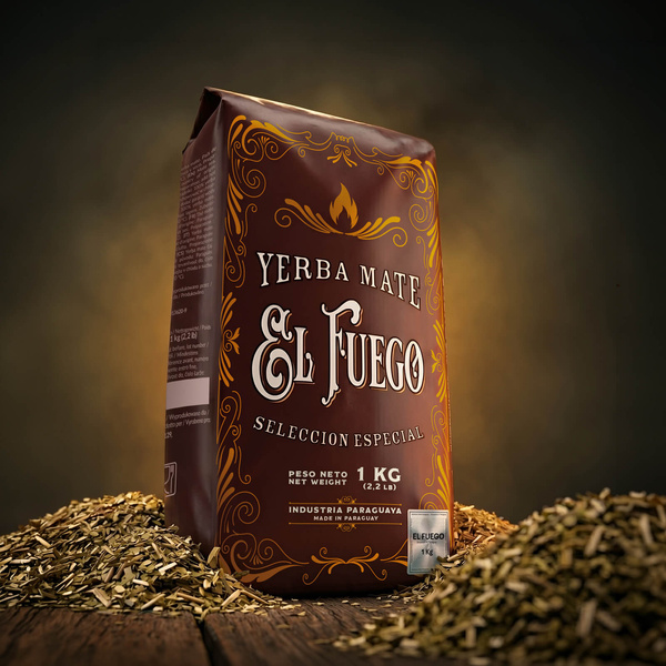 Yerba Mate-set: El Fuego Elaborada 1kg + Kalebas + Bombilla