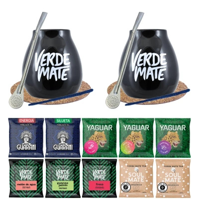 Dubbele set Yerba Mate kalebas Bombilla 10x50g