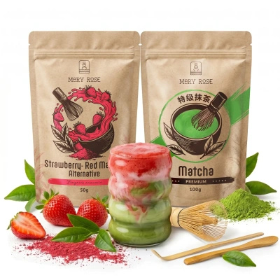 Set voor kleurrijke Matcha Latte: Matcha + Red Matcha + accessoires