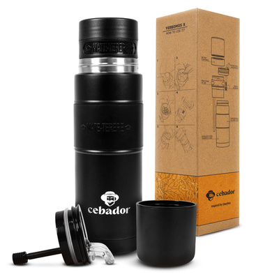 Yerbomos XL ALL IN ONE - 750ml - Mate beker, thermosfles en bombilla in één (zwart)
