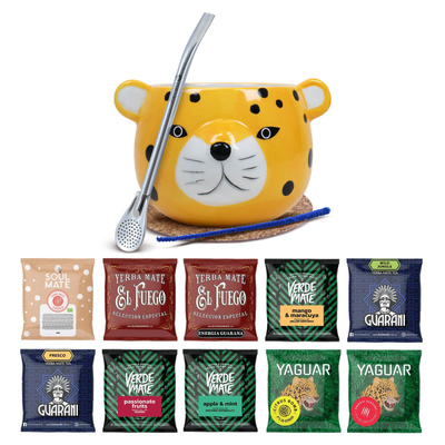 Yerba Mate Set 10x50g Kalebas Gatito Bombilla