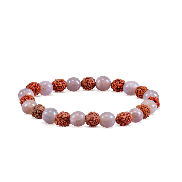 Armband met rudraksha en perzikkleurige maansteen