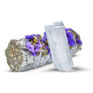 Meditatie set: witte salie wierook + seleniet