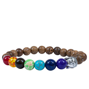 Armband "Zeven Chakra's" – wengehout en Boeddha