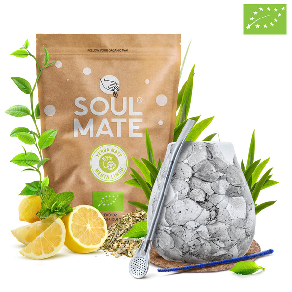 Yerba Mate Set Soul Mate Organica Menta Limon 500g 0,5kg Kalebas + Bombilla