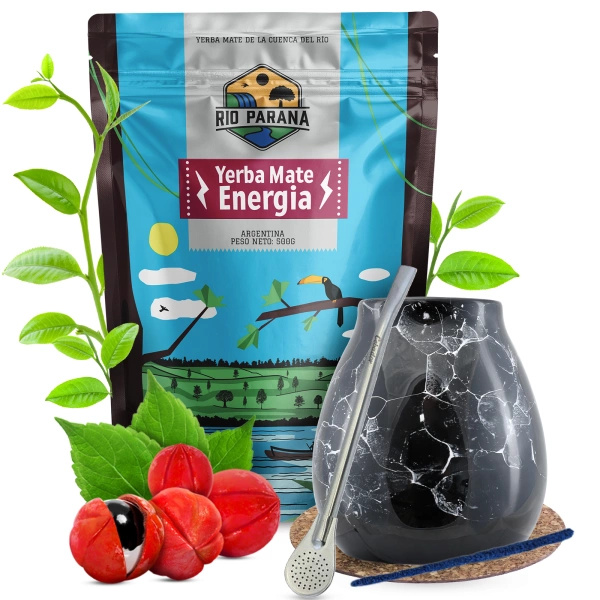 Yerba Mate Set Rio Parana Energia Kalebas + Bombilla 500g