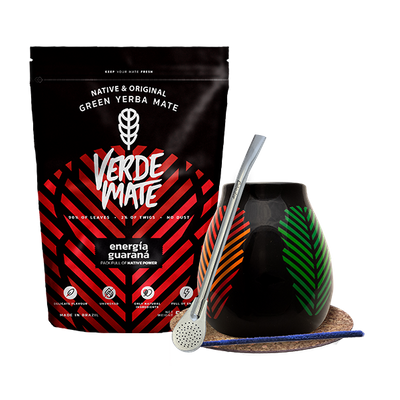 Yerba Mate-set: Verde Mate Energía Guaraná 500g + Kalebas + Bombilla