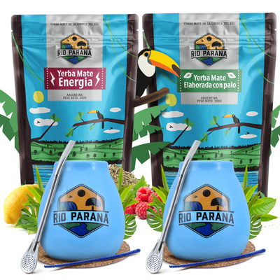 Yerba Mate Rio Parana Set VOOR TWEE Kalebas Bombilla 1000g