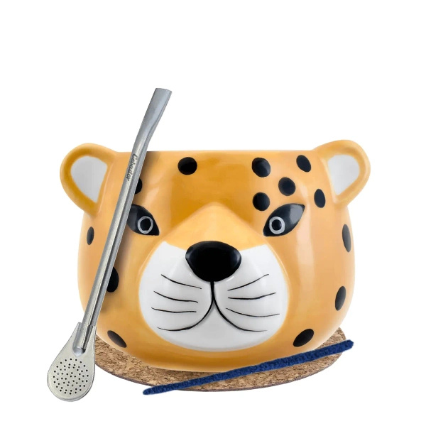 Yerba Mate Matero Kalebas Gatito Bombilla set