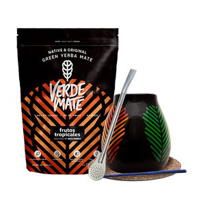 Yerba Mate-set: Verde Mate Frutos Tropicales 500g + Kalebas + Bombilla