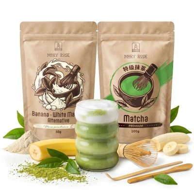 Set voor kleurrijke Matcha Latte: Matcha + White Matcha + accessoires
