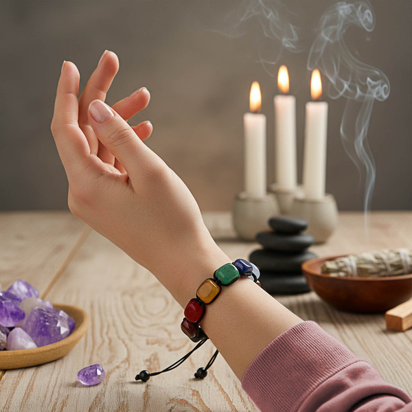 Armband "Zeven Chakra's" – aan koord