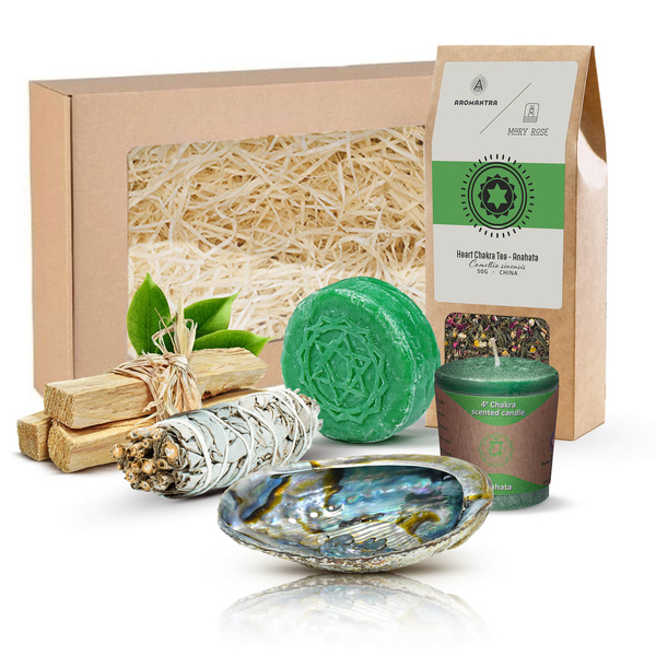Geschenkset voor Hartchakra (Anahata): chakrathee + wierook + kaars