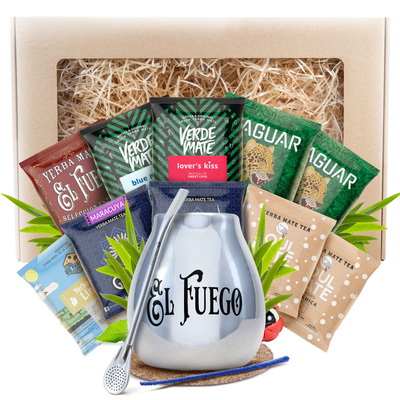 Yerba Mate Geschenkset 10x50g 500g Kalebas + Bombilla