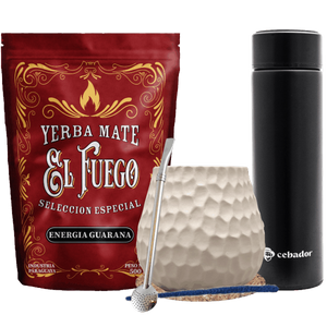 Yerba Mate-set: El Fuego 500g + Thermos LED + Kalebas + Bombilla