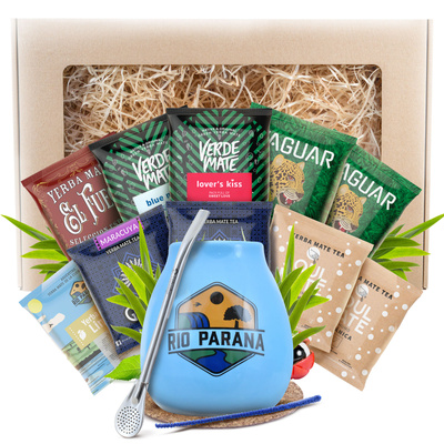 Yerba Mate Geschenkset 10x50g 500g Kalebas + Bombilla