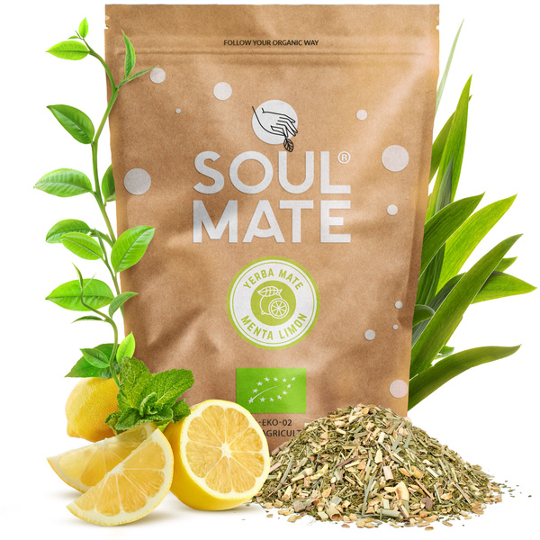 Yerba Mate Set Soul Mate Organica Menta Limon 500g 0,5kg Kalebas + Bombilla
