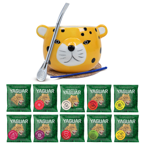 Yerba Mate-set: monsters Yaguar 10x50g + Kalebas + Bombilla