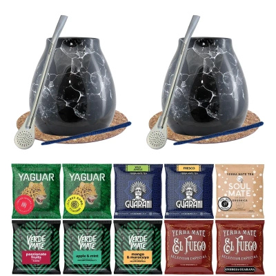 Yerba Mate Set 10x50g 2x Kalebas + 2x Bombilla