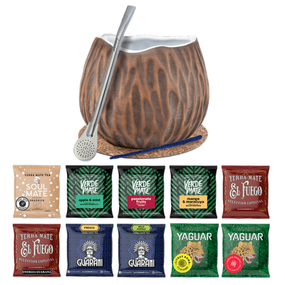 Yerba Mate Set 10x50g Kalebas Kokosnoot Bombilla 500g