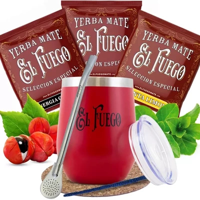 Yerba Mate El Fuego-set: proefpakket 3x50g + TermoLid + Bombilla