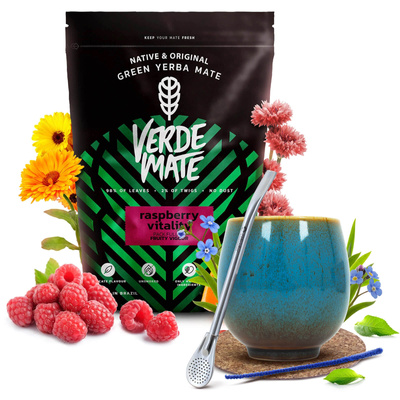 Yerba Mate set Verde Mate Raspberry 500g Kalebas + Bombilla