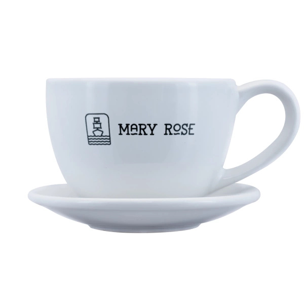 Theekop met Mary Rose logo (wit) 200ml