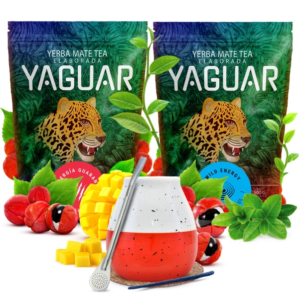 Yerba Mate Set Yaguar 2x500g + Kalebas + Bombilla