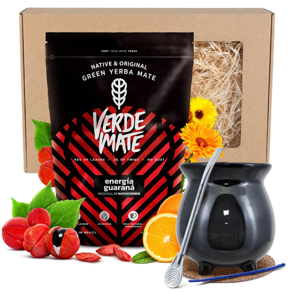 Geschenkset Yerba Mate: Verde Mate Energía Guaraná + Kalebas + Bombilla