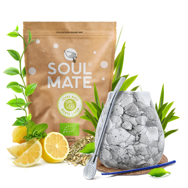Yerba Mate Set Soul Mate Organica Menta Limon 500g 0,5kg Kalebas + Bombilla