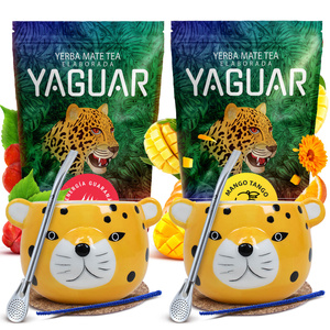 Yerba Mate-set voor Twee: Yaguar 2x500g + 2x Kalebas + 2x Bombilla
