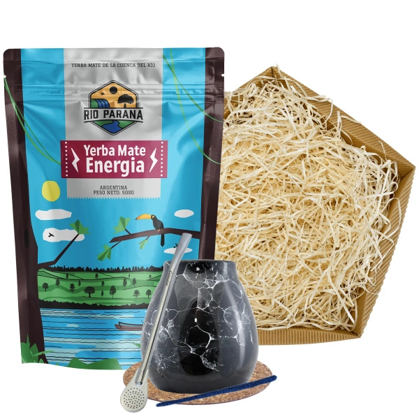 Geschenkset Yerba Mate: Rio Parana Energia 500g + Kalebas + Bombilla
