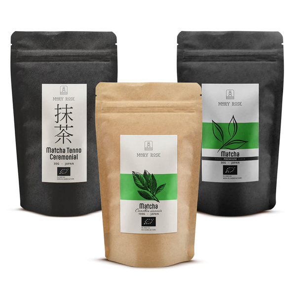 Set van 3 Japanse biologische matcha-theeën: ceremonieel + premium + culinair