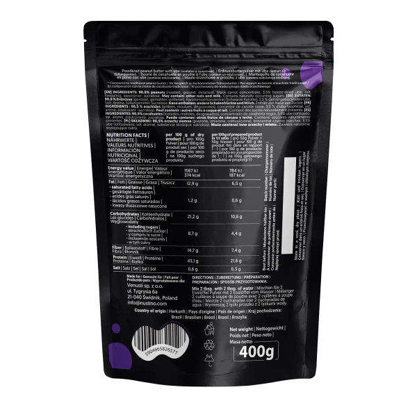 Nustino – Pindakaas in poedervorm – Ube (geen suiker toegevoegd) 400 g