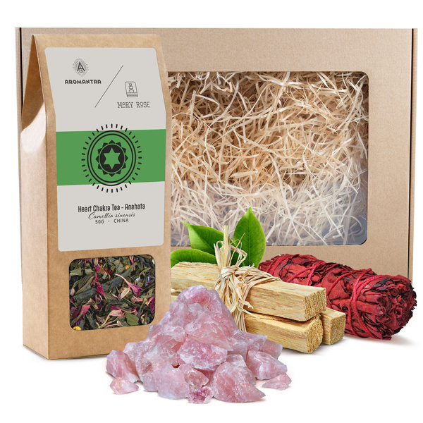 Geschenkset voor Hartchakra (Anahata): chakrathee + wierook + rozenkwarts