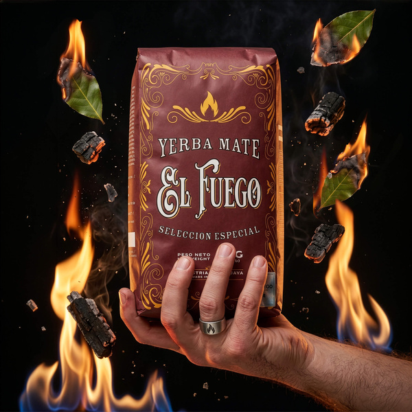 Yerba Mate-set: El Fuego Elaborada 1kg + Kalebas + Bombilla