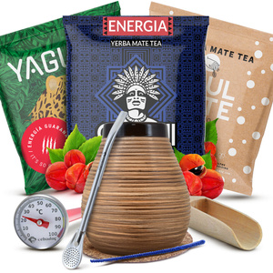 Yerba Mate-set: proefmonsters 3x50g + Honing-kop + bombilla