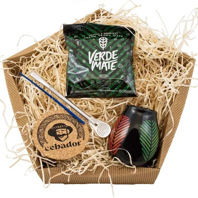 Geschenkset Yerba Mate: Verde Mate Frutos Tropicales 50g + Kalebas + Bombilla